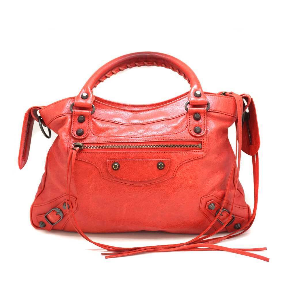 BALENCIAGA The Town Bag Handbag Shoulder Leather Red